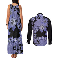 Purple Hawaii Couples Matching Tank Maxi Dress and Long Sleeve Button Shirt Tapa Cloth Mix Tropical Flowers Pastel Vibes LT14 - Polynesian Pride