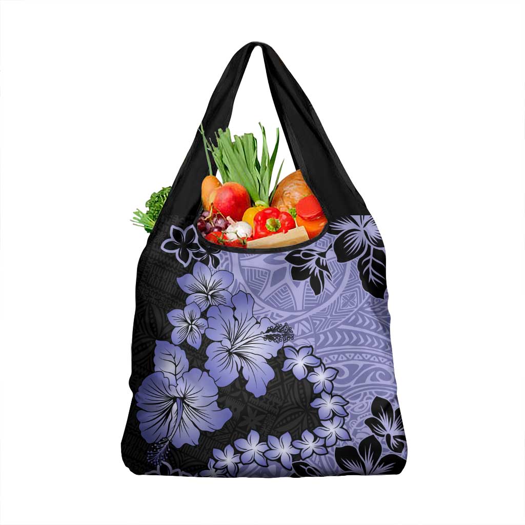 Purple Hawaii Grocery Bag Tapa Cloth Mix Tropical Flowers Pastel Vibes