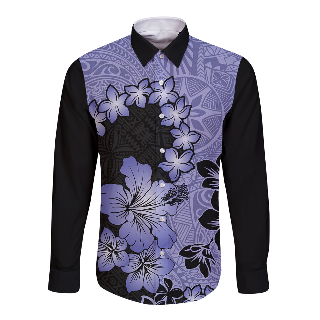 Purple Hawaii Long Sleeve Button Shirt Tapa Cloth Mix Tropical Flowers Pastel Vibes LT14 Unisex Purple - Polynesian Pride