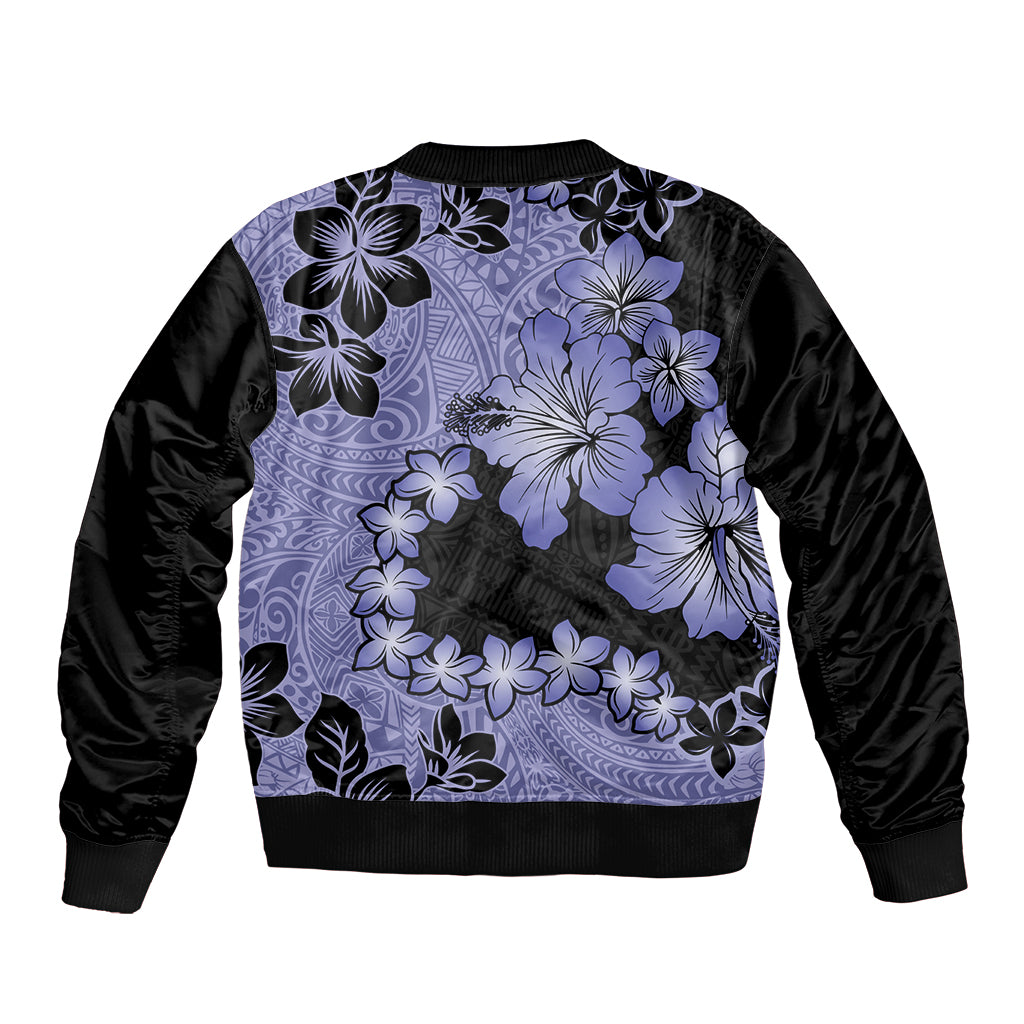 Purple Hawaii Sleeve Zip Bomber Jacket Tapa Cloth Mix Tropical Flowers Pastel Vibes LT14 - Polynesian Pride