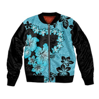 Blue Hawaii Bomber Jacket Tapa Cloth Mix Tropical Flowers Pastel Vibes LT14 Unisex Blue - Polynesian Pride