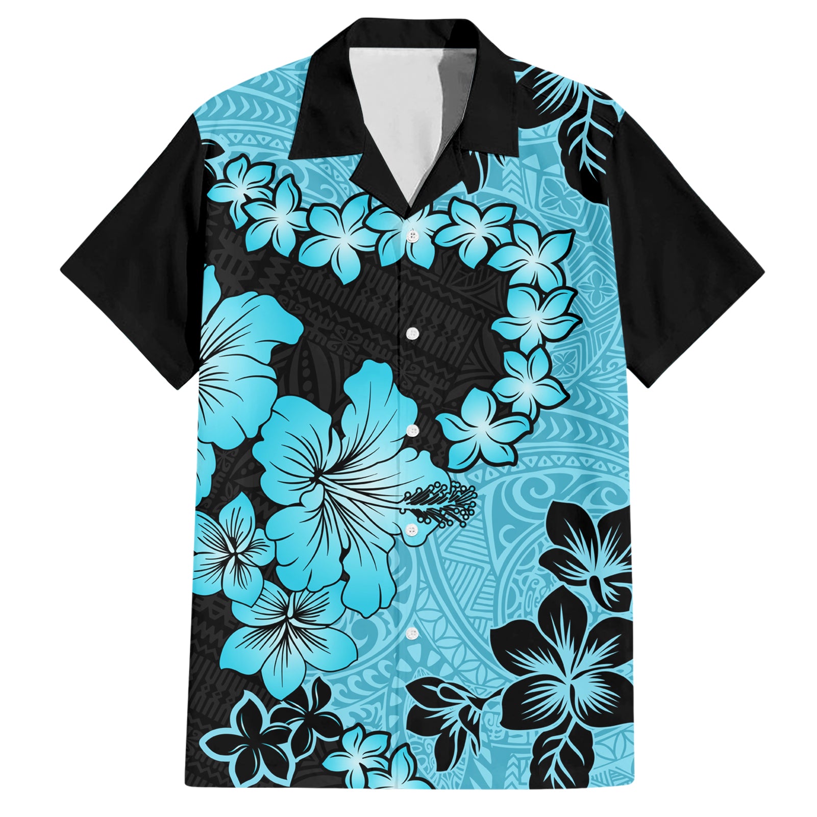 Blue Hawaii Hawaiian Shirt Tapa Cloth Mix Tropical Flowers Pastel Vibes LT14 Blue - Polynesian Pride