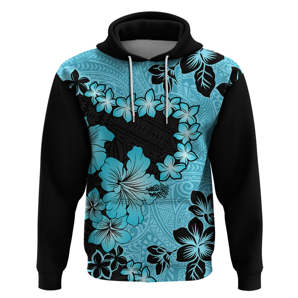 Blue Hawaii Hoodie Tapa Cloth Mix Tropical Flowers Pastel Vibes LT14 Pullover Hoodie Blue - Polynesian Pride