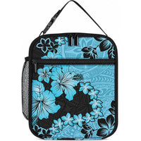 Blue Hawaii Lunch Bag Tapa Cloth Mix Tropical Flowers Pastel Vibes LT14 10.2 × 8.3 × 4.3 inch Blue - Polynesian Pride
