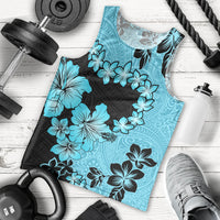 Blue Hawaii Men Tank Top Tapa Cloth Mix Tropical Flowers Pastel Vibes LT14 - Polynesian Pride