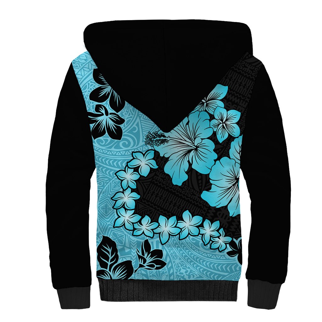 Blue Hawaii Sherpa Hoodie Tapa Cloth Mix Tropical Flowers Pastel Vibes LT14 - Polynesian Pride