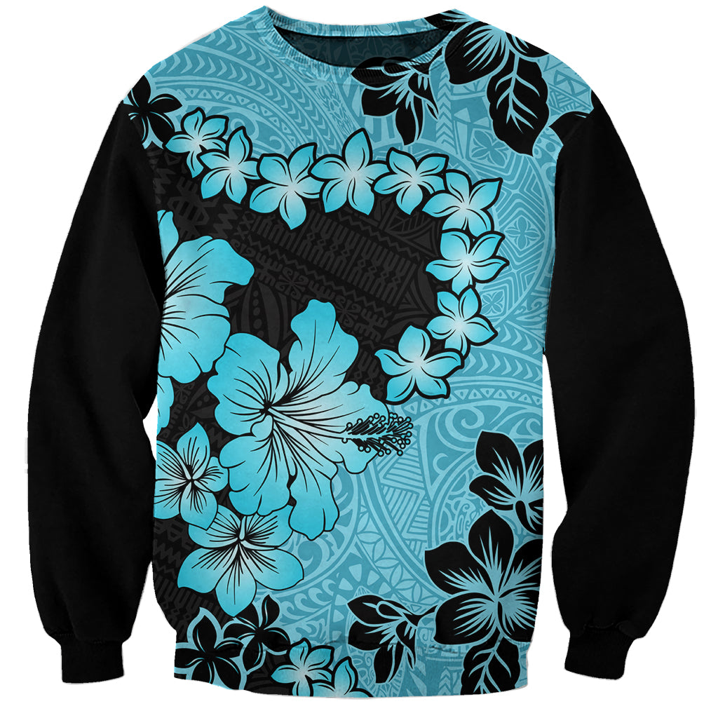 Blue Hawaii Sweatshirt Tapa Cloth Mix Tropical Flowers Pastel Vibes LT14 Unisex Blue - Polynesian Pride