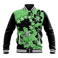 Green Hawaii Baseball Jacket Tapa Cloth Mix Tropical Flowers Pastel Vibes LT14 Unisex Green - Polynesian Pride