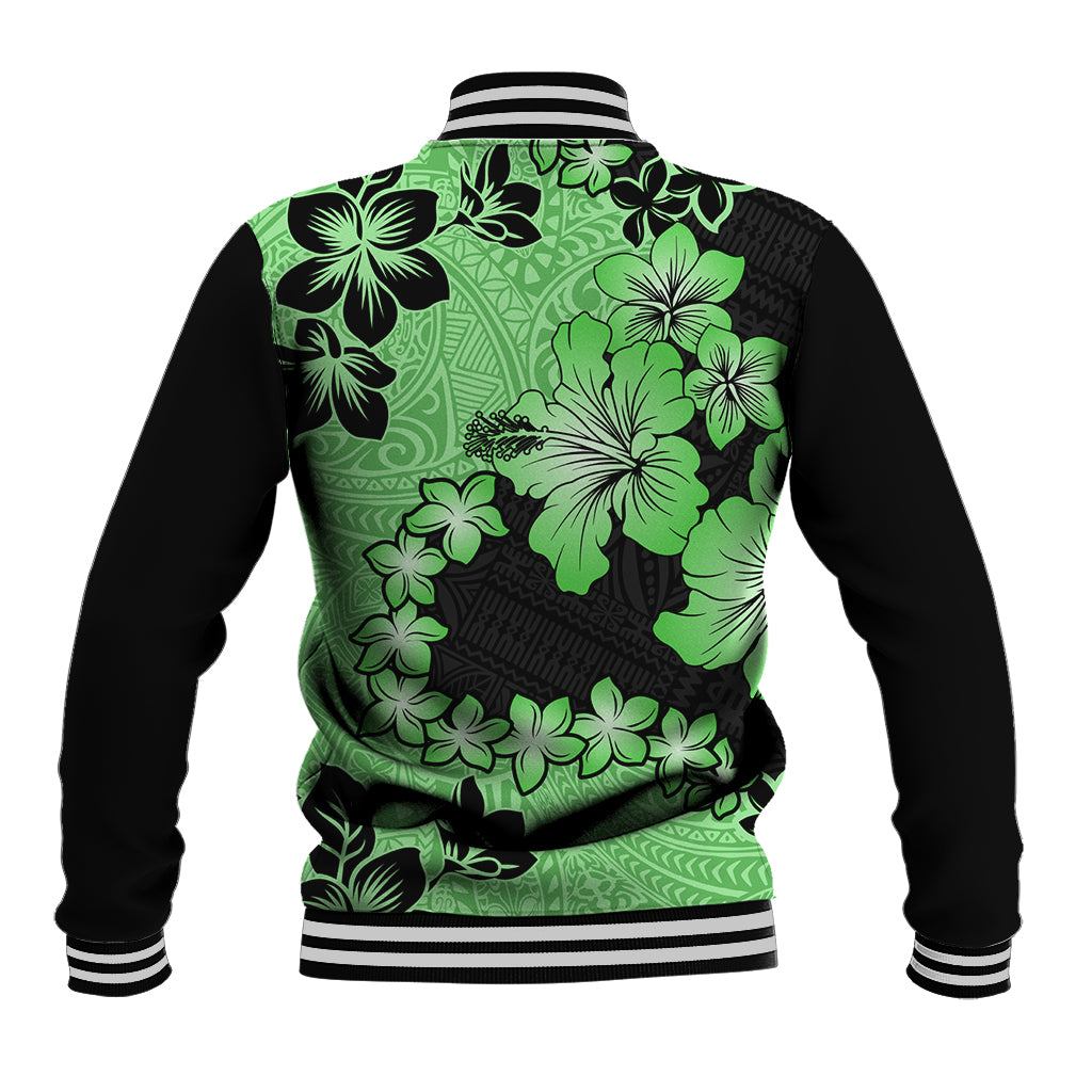 Green Hawaii Baseball Jacket Tapa Cloth Mix Tropical Flowers Pastel Vibes LT14 - Polynesian Pride