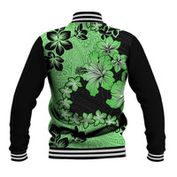 Green Hawaii Baseball Jacket Tapa Cloth Mix Tropical Flowers Pastel Vibes LT14 - Polynesian Pride