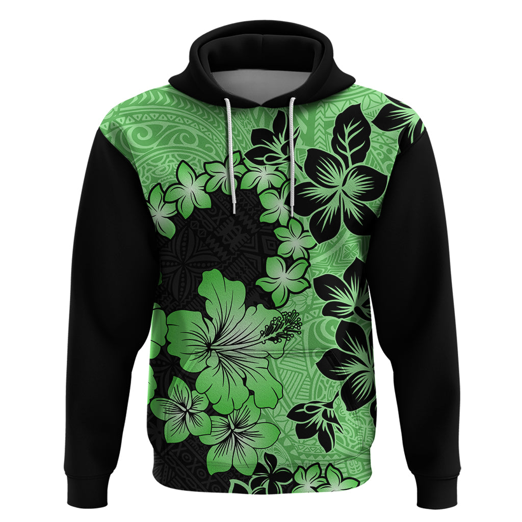 Green Hawaii Hoodie Tapa Cloth Mix Tropical Flowers Pastel Vibes LT14 Pullover Hoodie Green - Polynesian Pride