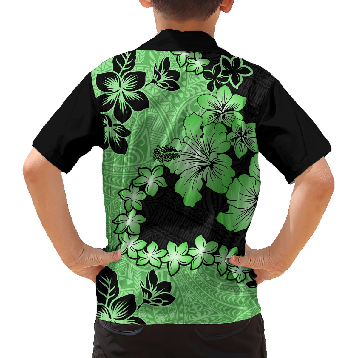 Green Hawaii Kid Hawaiian Shirt Tapa Cloth Mix Tropical Flowers Pastel Vibes LT14 - Polynesian Pride