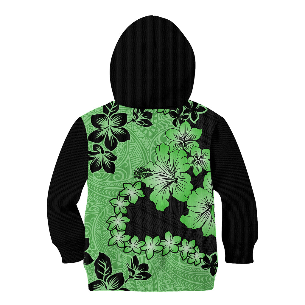 Green Hawaii Kid Hoodie Tapa Cloth Mix Tropical Flowers Pastel Vibes LT14 - Polynesian Pride
