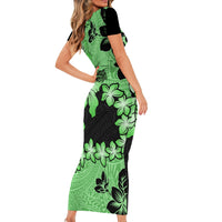 Green Hawaii Short Sleeve Bodycon Dress Tapa Cloth Mix Tropical Flowers Pastel Vibes LT14 - Polynesian Pride