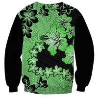 Green Hawaii Sweatshirt Tapa Cloth Mix Tropical Flowers Pastel Vibes LT14 - Polynesian Pride