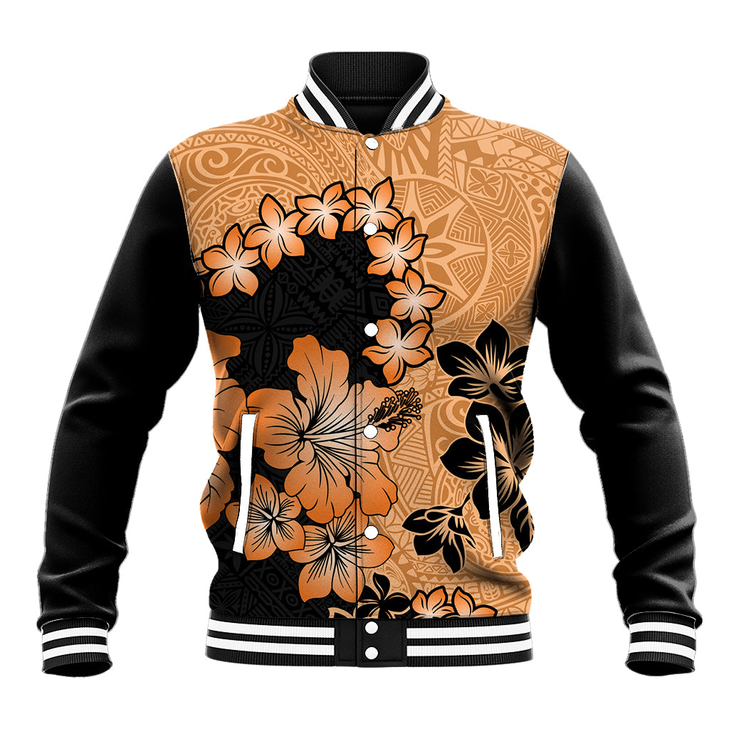 Orange Hawaii Baseball Jacket Tapa Cloth Mix Tropical Flowers Pastel Vibes LT14 Unisex Orange - Polynesian Pride