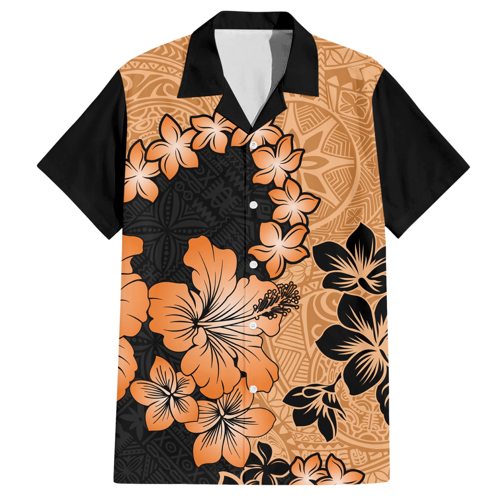 Orange Hawaii Hawaiian Shirt Tapa Cloth Mix Tropical Flowers Pastel Vibes LT14 Orange - Polynesian Pride