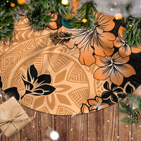 Orange Hawaii Tree Skirt Tapa Cloth Mix Tropical Flowers Pastel Vibes LT14 - Polynesian Pride