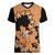 Orange Hawaii Women V Neck T Shirt Tapa Cloth Mix Tropical Flowers Pastel Vibes LT14 Female Orange - Polynesian Pride