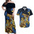 Polynesia Fabric Couples Matching Off Shoulder Maxi Dress and Hawaiian Shirt Polynesian Tribal With Frangipani Flowers LT14 Blue - Polynesian Pride