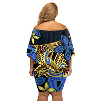 Polynesia Fabric Family Matching Off Shoulder Short Dress and Hawaiian Shirt Polynesian Tribal With Frangipani Flowers LT14 - Polynesian Pride