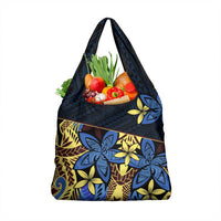 Polynesia Fabric Grocery Bag Polynesian Tribal With Frangipani Flowers