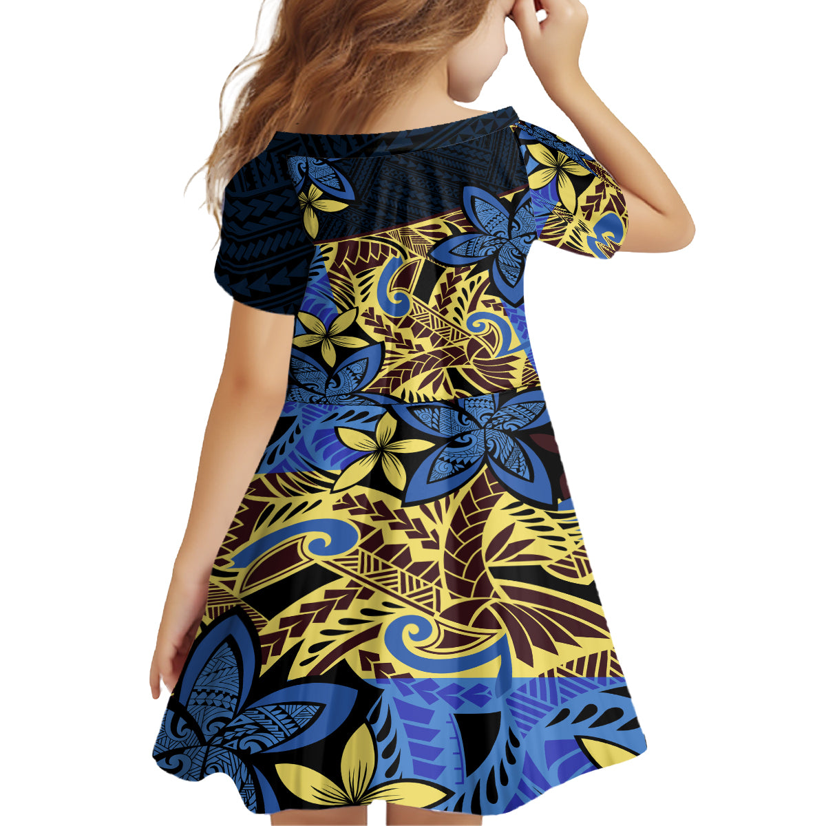 Polynesia Fabric Kid Short Sleeve Dress Polynesian Tribal With Frangipani Flowers LT14 - Polynesian Pride