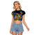 Polynesia Fabric Raglan Cropped T Shirt Polynesian Tribal With Frangipani Flowers LT14 Female Blue - Polynesian Pride