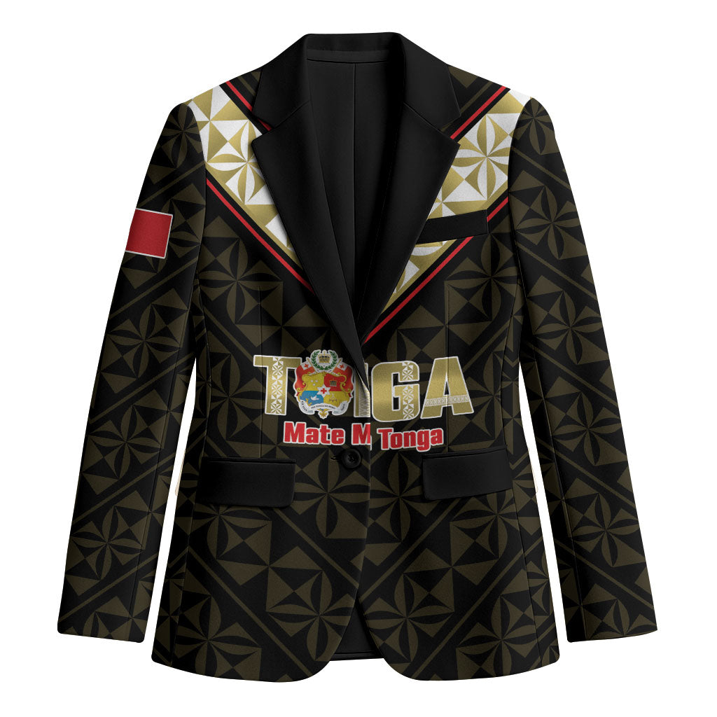 Mate Maa Tonga Rugby Custom Blazer 2026 Tongan Ngatu Pattern Black LT14 Unisex Black - Polynesian Pride
