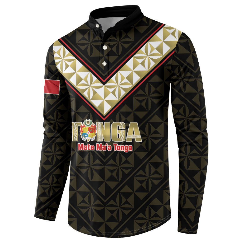 Mate Maa Tonga Rugby Custom Button Sweatshirt 2026 Tongan Ngatu Pattern Black LT14 - Polynesian Pride