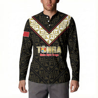 Mate Maa Tonga Rugby Custom Button Sweatshirt 2026 Tongan Ngatu Pattern Black LT14 - Polynesian Pride