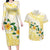 Gold And White Polynesia Plumeria Couples Matching Long Sleeve Bodycon Dress and Hawaiian Shirt Curves Tropical Vibes