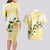 Gold And White Polynesia Plumeria Couples Matching Long Sleeve Bodycon Dress and Hawaiian Shirt Curves Tropical Vibes