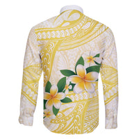 Gold And White Polynesia Plumeria Family Matching Long Sleeve Bodycon Dress and Hawaiian Shirt Curves Tropical Vibes