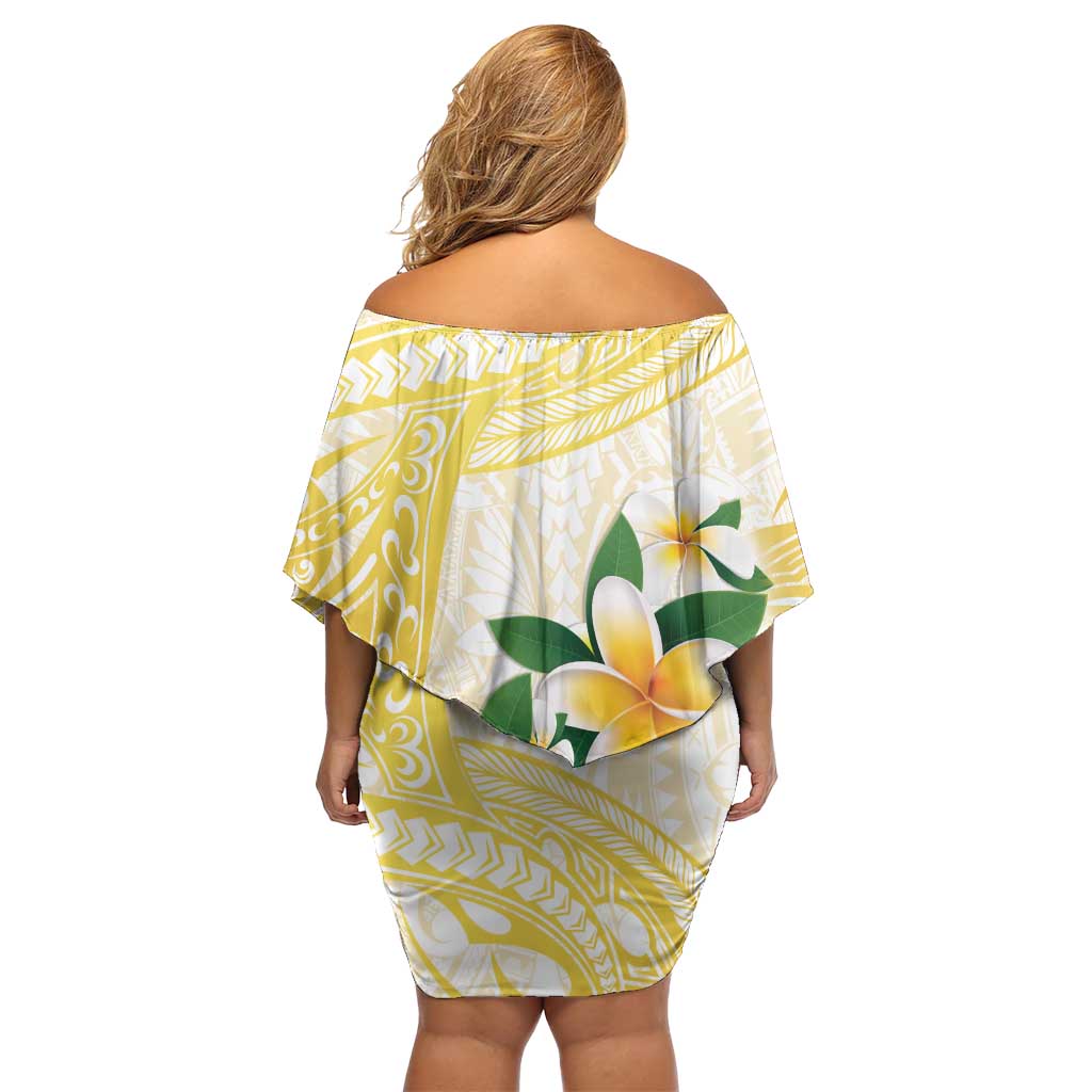Gold And White Polynesia Plumeria Family Matching Off Shoulder Short Dress and Hawaiian Shirt Curves Tropical Vibes