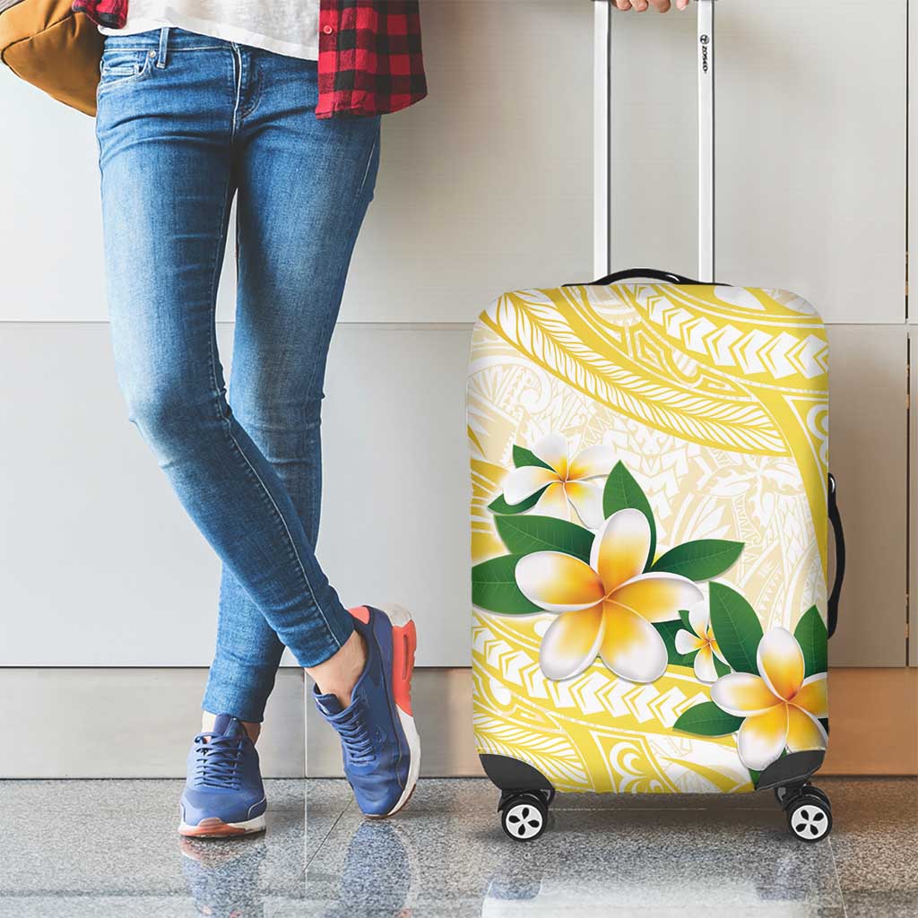 Gold And White Polynesia Plumeria Luggage Cover Curves Tropical Vibes LT14 - Polynesian Pride