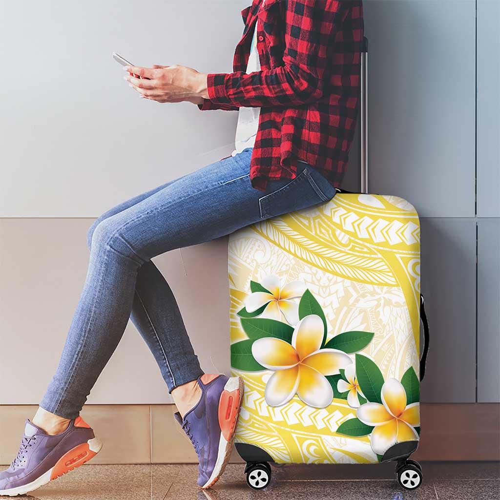 Gold And White Polynesia Plumeria Luggage Cover Curves Tropical Vibes LT14 - Polynesian Pride