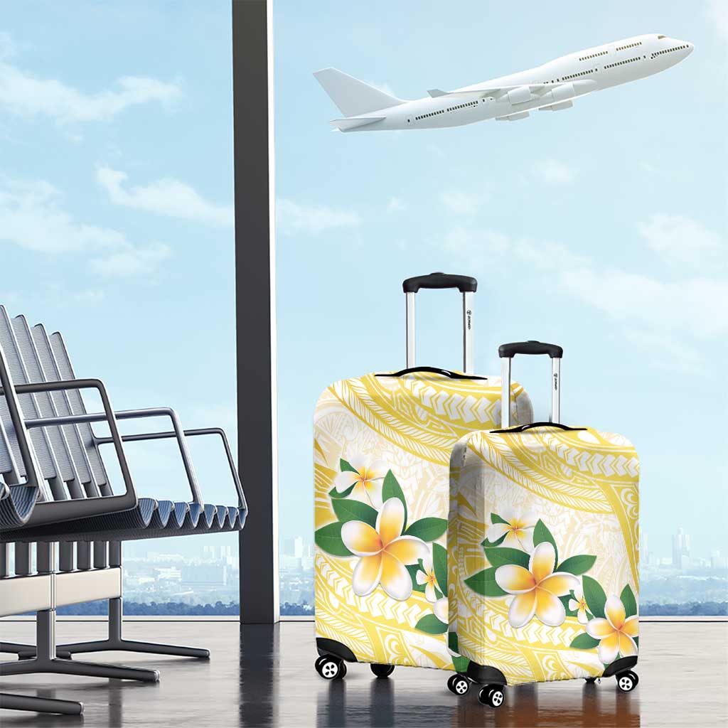 Gold And White Polynesia Plumeria Luggage Cover Curves Tropical Vibes LT14 - Polynesian Pride