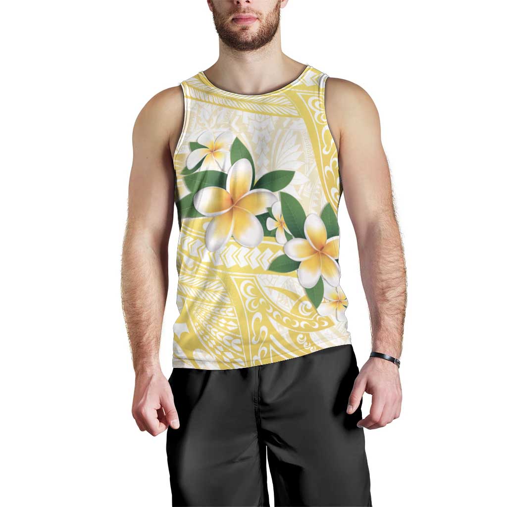 Gold And White Polynesia Plumeria Men Tank Top Curves Tropical Vibes