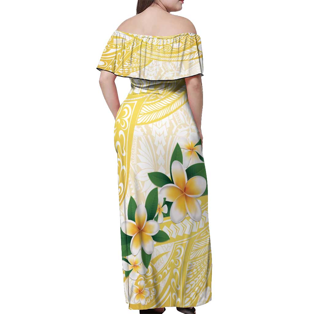 Gold And White Polynesia Plumeria Off Shoulder Maxi Dress Curves Tropical Vibes