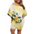 Gold And White Polynesia Plumeria Off Shoulder Short Dress Curves Tropical Vibes