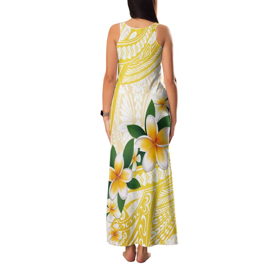 Gold And White Polynesia Plumeria Tank Maxi Dress Curves Tropical Vibes
