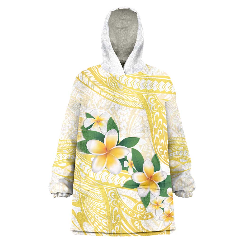 Gold And White Polynesia Plumeria Wearable Blanket Hoodie Curves Tropical Vibes