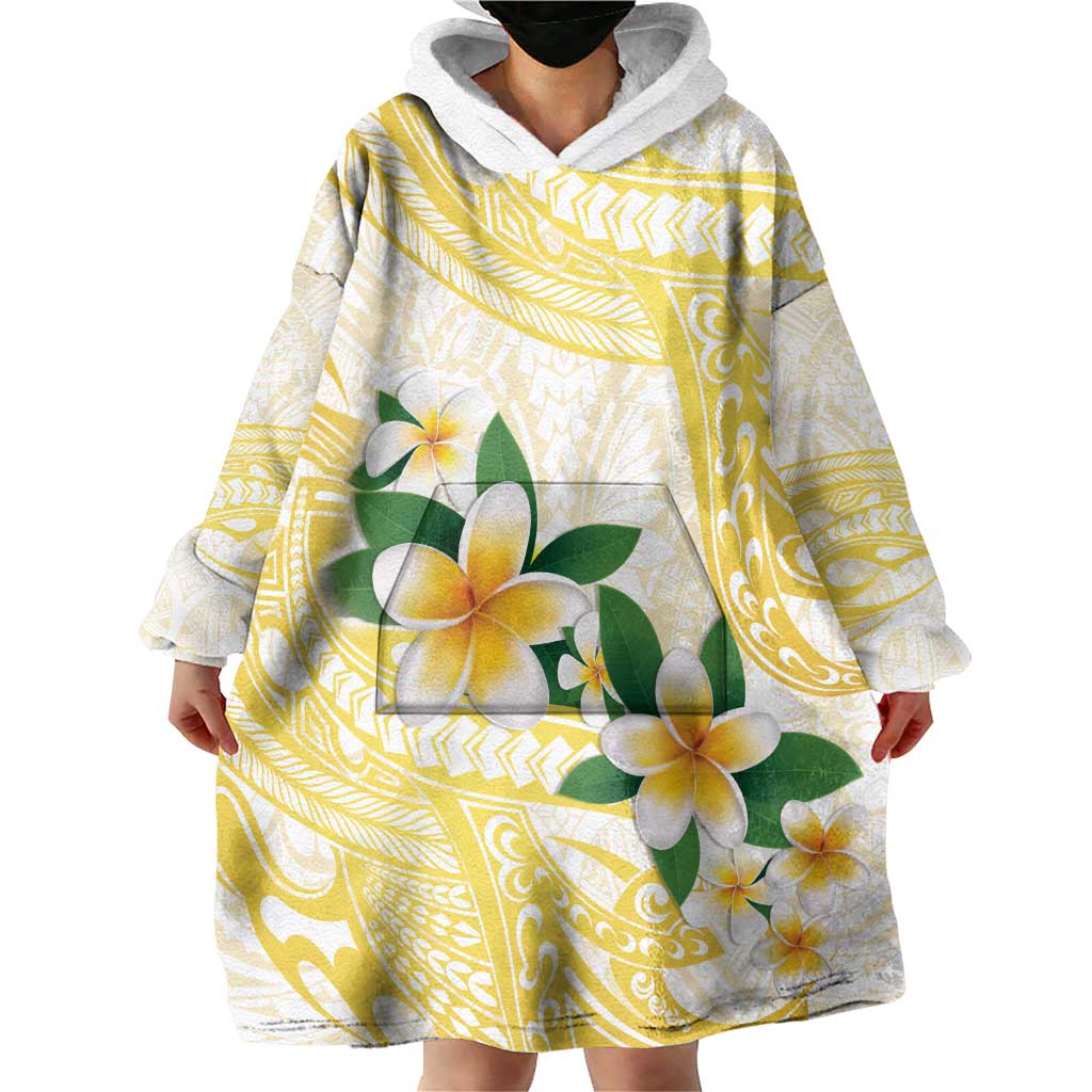 Gold And White Polynesia Plumeria Wearable Blanket Hoodie Curves Tropical Vibes
