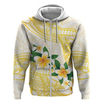 Gold And White Polynesia Plumeria Zip Hoodie Curves Tropical Vibes LT14 Zip Hoodie Gold - Polynesian Pride