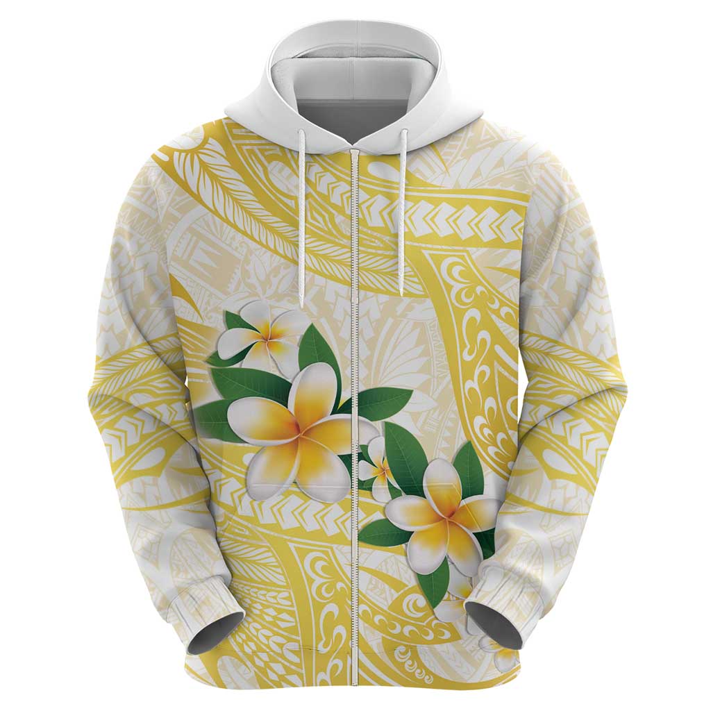 Gold And White Polynesia Plumeria Zip Hoodie Curves Tropical Vibes LT14 - Polynesian Pride