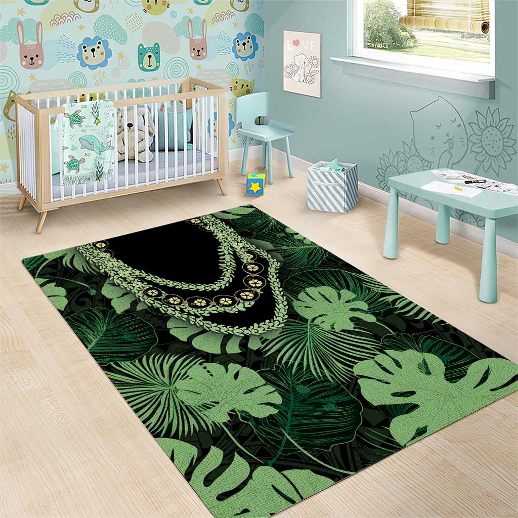 Green Hawaii Kukui Nut Lei Area Rug Hawaiian Pattern Monstera Tropical Vibes - Polynesian Pride
