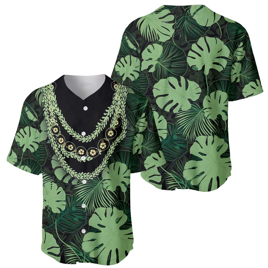 Green Hawaii Kukui Nut Lei Baseball Jersey Hawaiian Pattern Monstera Tropical Vibes - Polynesian Pride