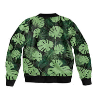 Green Hawaii Kukui Nut Lei Bomber Jacket Hawaiian Pattern Monstera Tropical Vibes - Polynesian Pride