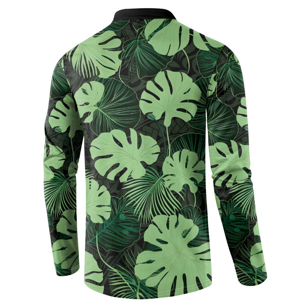 Green Hawaii Kukui Nut Lei Button Sweatshirt Hawaiian Pattern Monstera Tropical Vibes - Polynesian Pride